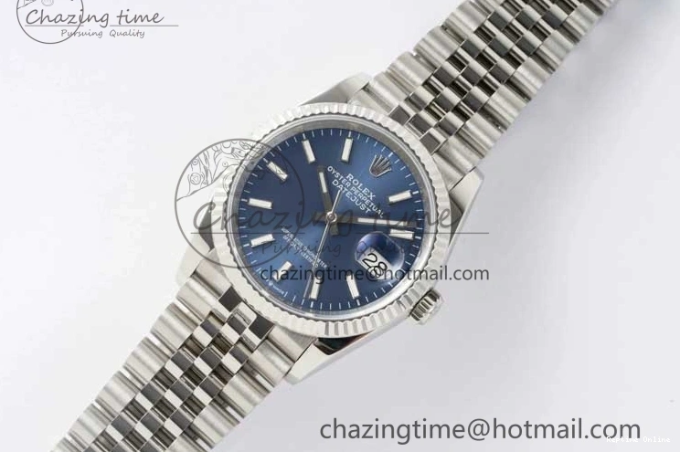 0103 EasyCare DateJust 36 DIWF 1:1 Best Edition 904L Steel Blue Stick Dial on Jubilee Bracelet SA 2317